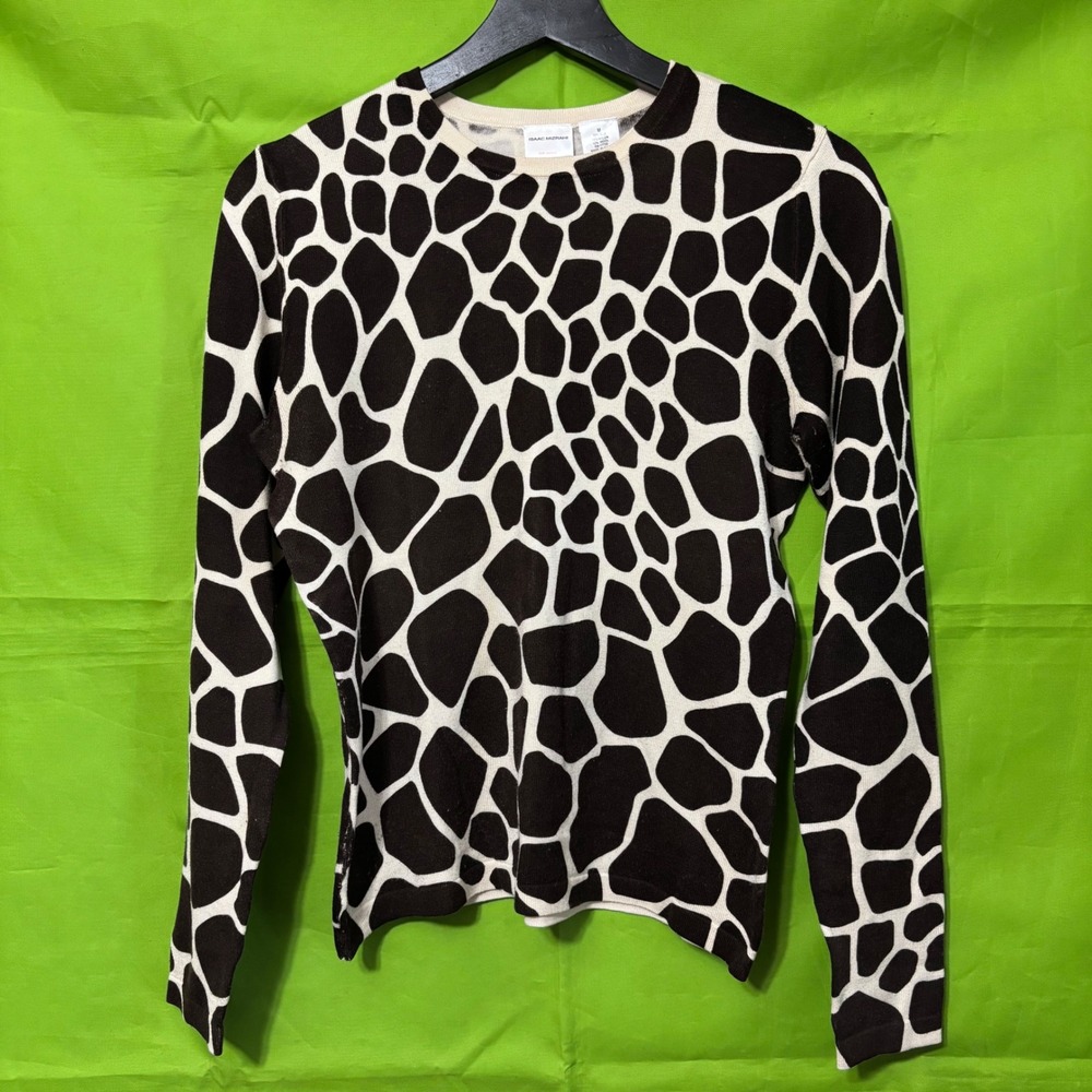 Isaac Mizrahi Giraffe Print Silk Blend Sweater Brown Cream Medium Animal Print